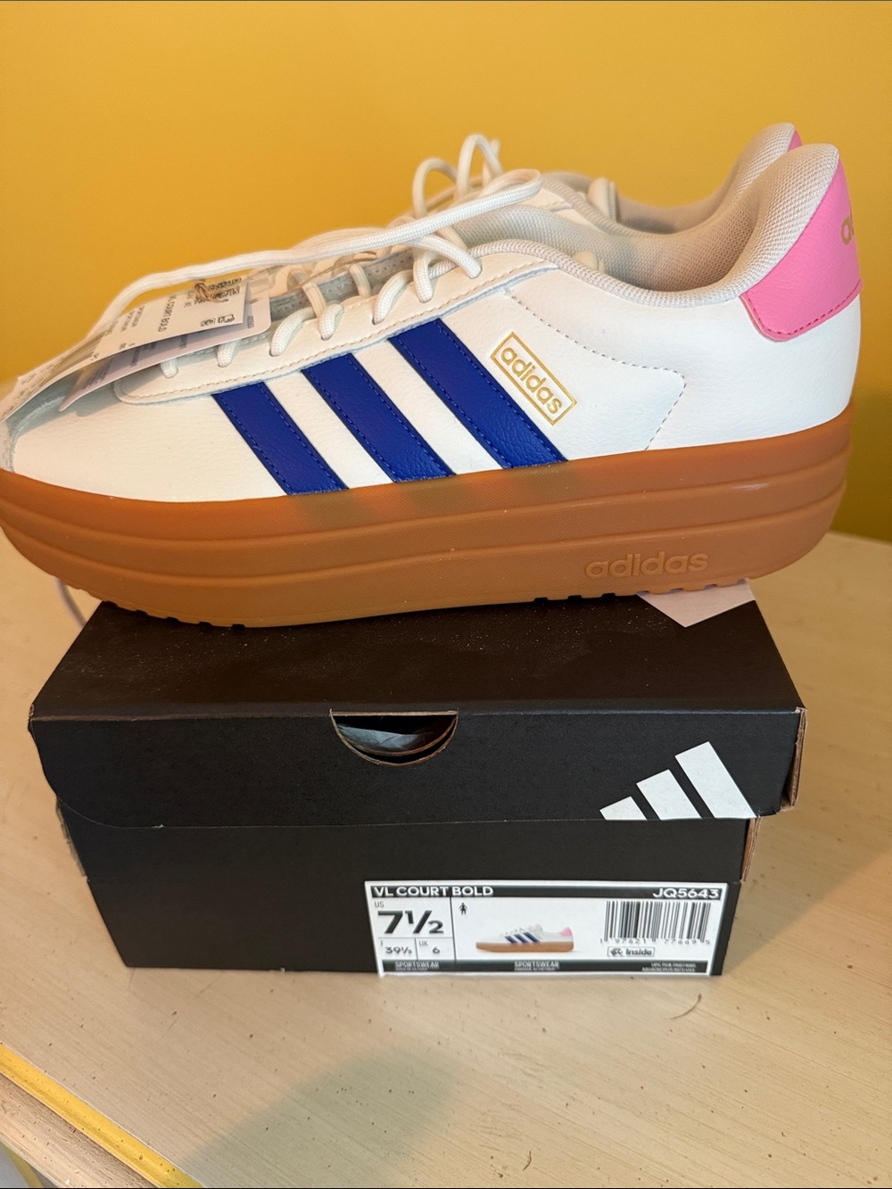 adidas VL Court Bold Platform Sneakers - White/Blue/Pink/Brown